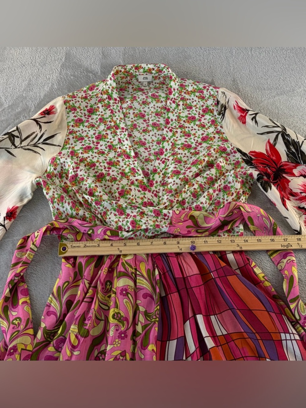 River Island Size 8 flirty kimono wrap dress block mixed prints - Picture 8 of 10